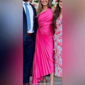 Karlie Vibrant Pink Pleated One Shoulder Dress